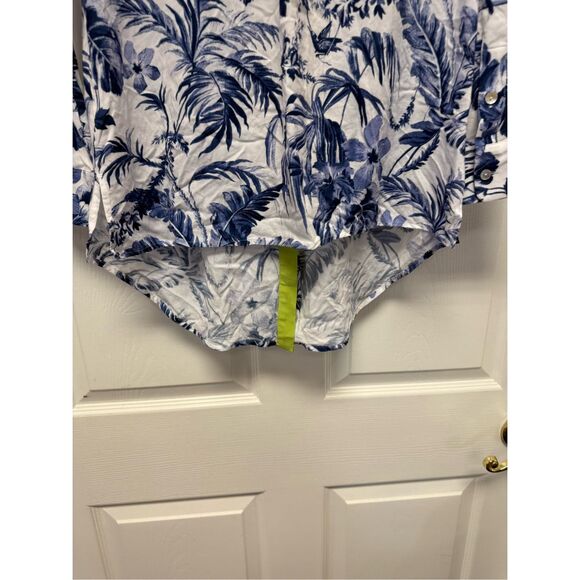Soft Surroundings Blue & White Fern Print Button Down Shirt sz M EUC - Picture 7 of 10